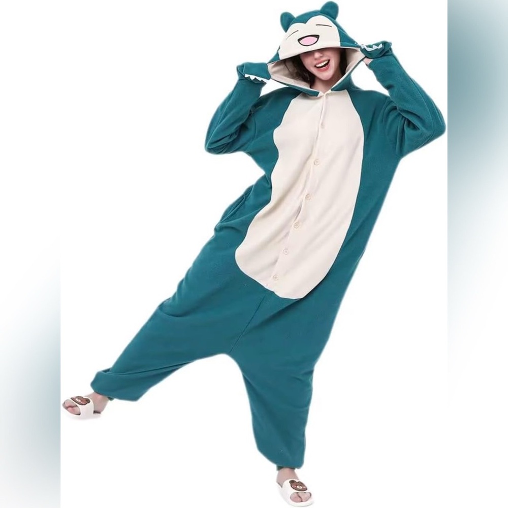Pokémon Snorlax Teal Hooded Onesie Halloween Costume Size Large